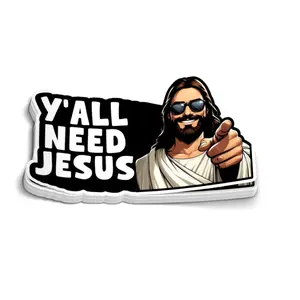 Y'all Need Jesus Matte Sticker - Hard Hat Stickers, Funny Sarcastic Stickers, Cooler, Toolbox, Meme Prank, Laptop, Blue Collar, Decal, Vinyl, Gift
