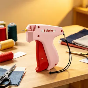 Fix Low Necklines Fast! Quick Stitch Gun for Clothes - Quick Clothing Fixer, Includes 2000 Fasteners & 6 Needles (Pink)