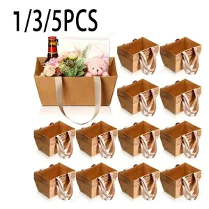 1/3/5 Pack Unfilled Paper Gift Basket with Handle, Classic Simple Design, Perfect for Wedding Favors, Holiday Gifts, Party Decorations