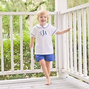 White & Royal Blue Collared Short Set - Classic Outfit for Boys