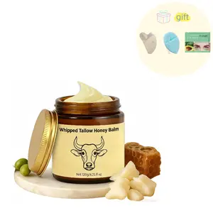 Moisturizing Balm (Grass-Fed Tallow & Honey Formula) - Brown Bottle | Handcrafted 100% Natural Moisturizer - All-Body Universal Natural Hydrator | Unscented, Free Face Puff Included Intensive Soothing Care Collagen Booster Cream Sensitive Nourishing