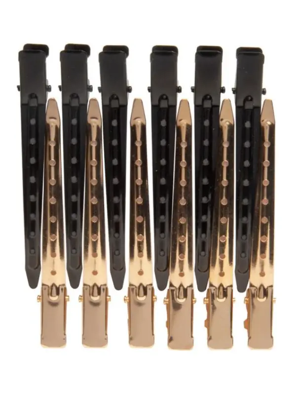 Diane 12 Pack 3 1/2" Black & Gold Duck Bill Clips #D2022