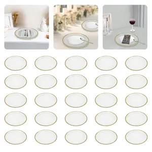 CNCEST 25 Pieces Western Food Plates 32cm Plastic Non-BPA Free with Transparent Gold Thread Beads Elegant Charger Plates for Dining Table