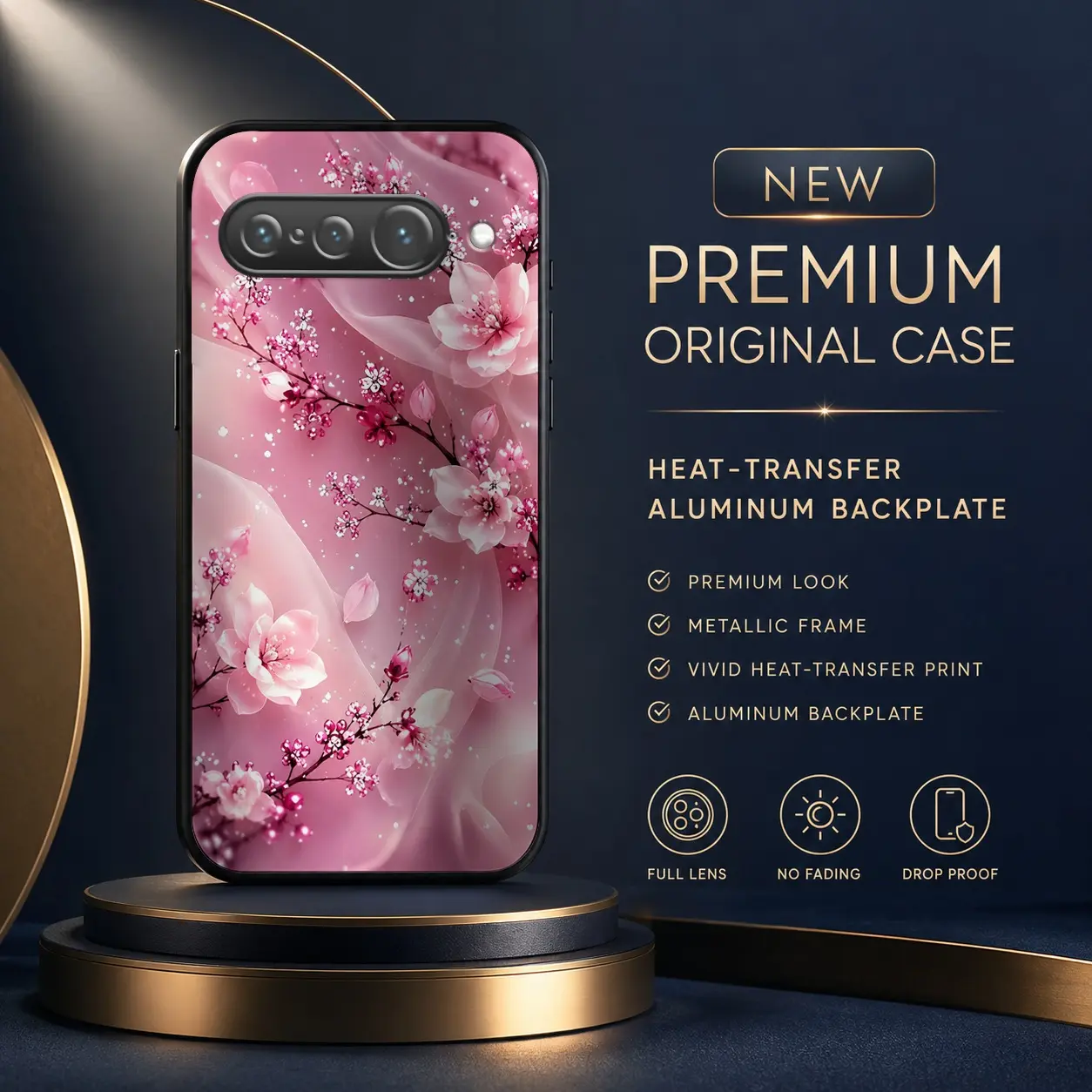 Compatible with Google Pixel 7 Pro Case, Cherry Blossom Sparking Heat Transfer Print Phone Cover, Shockproof Protective Case HNN-03314-7pro
