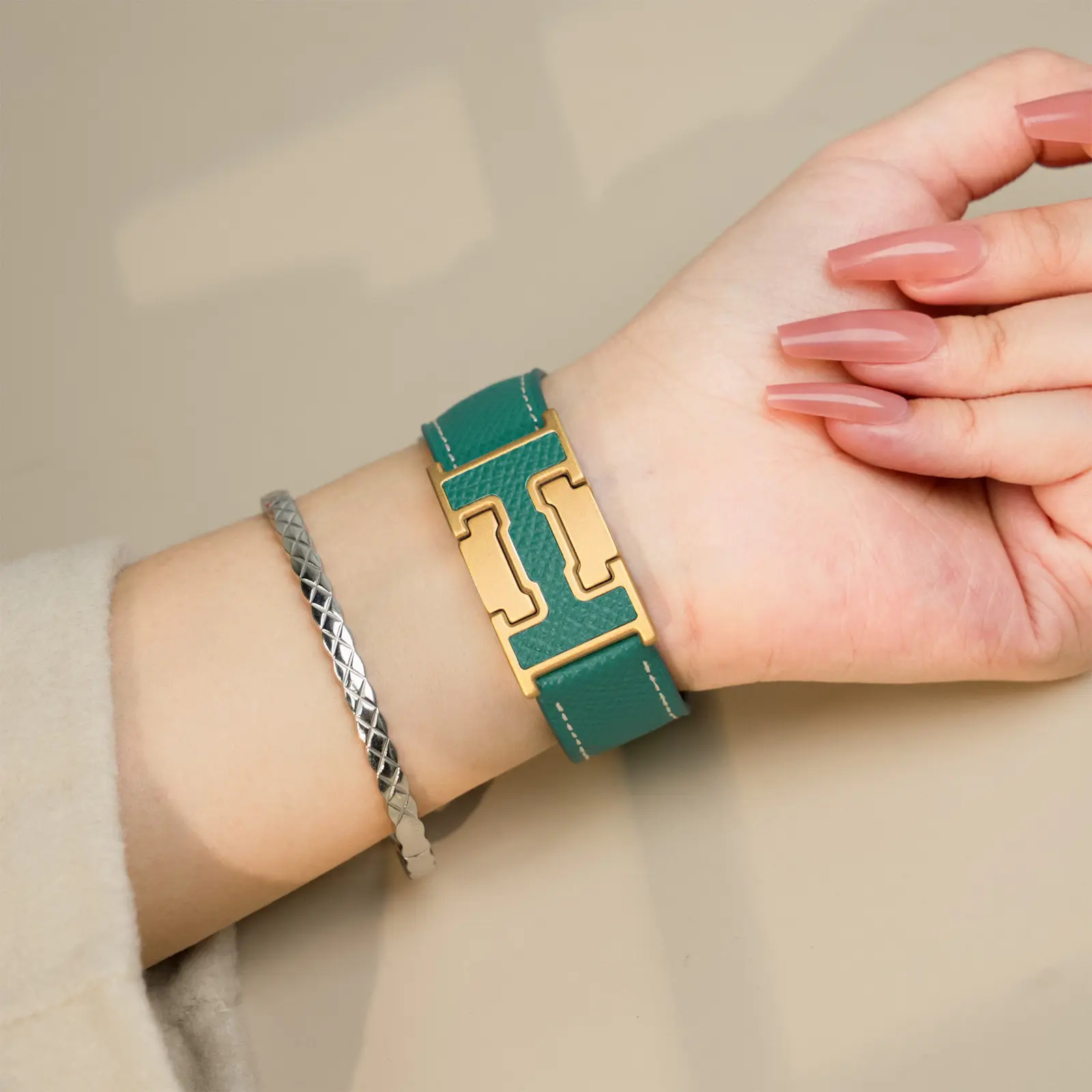 Peacock Green Band+Gold Buckle