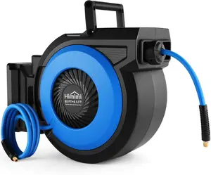 Retractable Air Hose Reel, 50/80ft Hose + 6.6ft Lead, Ceiling/Wall Mounted Pneumatic Hose Reel for Home Garage Workshop Shop, Auto Rewind for Air Tools with Brass Fittings and Bend Restrictor, 300PSI