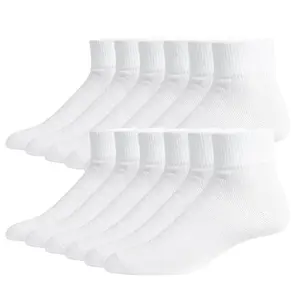 12 Pairs Premium Cotton Quarter Socks Quality Athletic Sport Workout Breathable Elastic Ankle Socks Unisex Compress Running Comfort Cozy Sweat-absorbing Anti-Slip Crew Socks Comfy Solid Soccer Mid Calf Socks Chicano Value Pack