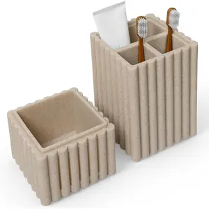 Home Stone Toothbrush Holder with Lid, Elegant Beige Bathroom Toothbrush & Toothpaste Organizer Modern Hidden Closed Toothbrush Holders for Bathrooms (Beige)