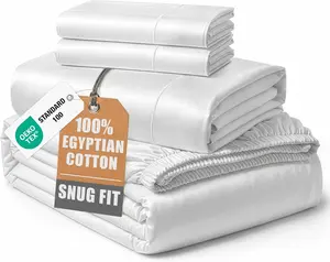 100% Egyptian Cotton Sheets Queen Size - Naturally Cooling & Breathable 4 Piece Silky Sateen Weave Queen Sheet Set, Ultra-Soft & Durable Hotel Luxury Sheets with 15" Snug Fit Deep Pockets - White