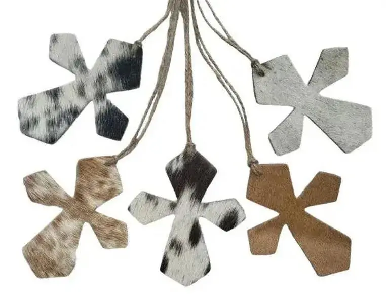 Cowhide Western Leather Christmas Ornament - Cross  - Sold Individually
