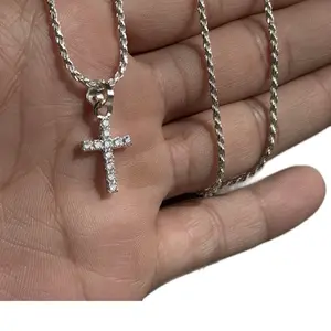 S925 Elegant Silver Cross Pendant Necklace with Twisted Chain for Everyday Wear