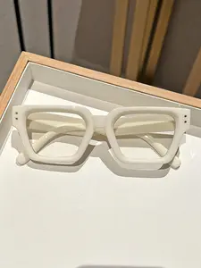 Simple Square Frame Eyeglasses, Basic Fashion Eyeglasses for Women & Men, Fashion White Eyeglasses for Work, Daily Decor, Perfect for Student Daily Use