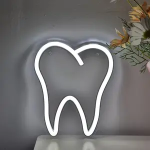 Tooth Shape Neon Sign, LED Neon Light for Dental Clinic Decor, USB Powered Wall Lamp for Dentist Office, Dental Gift