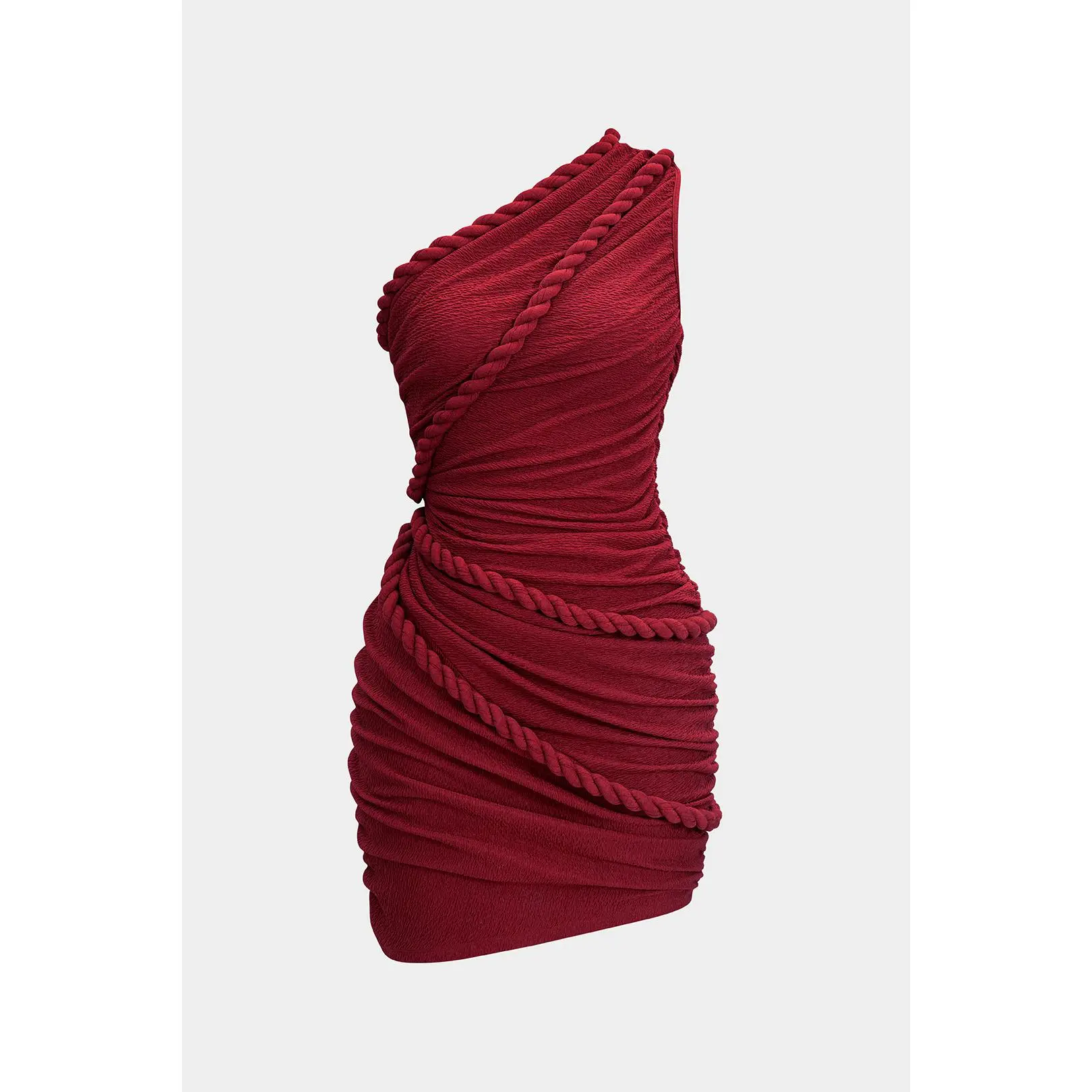 Ruched One Shoulder Twist Knot Sleeveless Mini Dress