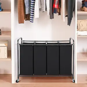 Laundry Sorter 4 Section, 4 Bag Laundry Hamper, Rolling Laundry Cart, Heavy Duty Lockable Wheels, Removable Bag for Clothes Storage