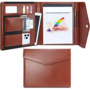 Professional Trifold Padfolio with  Closure - A4 Letter Portfolio Organizer for Business Meetings, Interviews & Presentations, Document Folder with Notepad Holder Brown