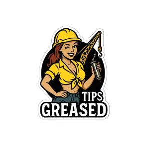 Tips Greased Wink Girl Crane Operator Vinyl Sticker, Heavy Equipment Funny Decal for Toolbox Car BE4