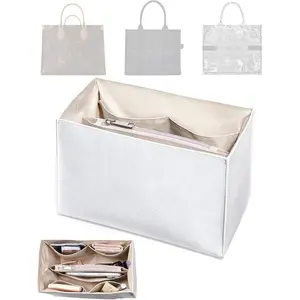 Purse Organizer Insert for Tote Bags, Lightweight Handbag Organizer Insert with Easy-Clean Paper-Like Fabric, Zipper Divide, Tote Bag Organizer for Work, Travel & Designer Tote (white,M)