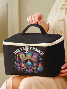 1 piece of Tarot elements 'THE TAROT POUCH' 2D printed portable travel cosmetic, brush and accessory organizer, storage box tool kit, large capacity travel wash and rinse supplies storage bag, cute and fashionable makeup bag, Cosmetic Travel Bags