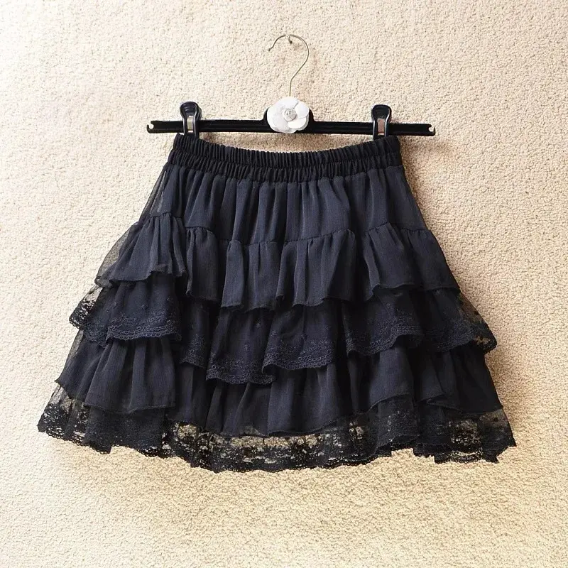 New styleElastic Gothic Lace Tutu Skirt Black Mesh Detail Petticoat Sexy Mini Tulle Skirts Party Club Wear Dancer