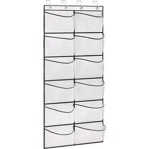 Over The Door Shoe Organizer 12 Large Mesh Pockets Boots Hanging Storage Shoe Rack for Closet White