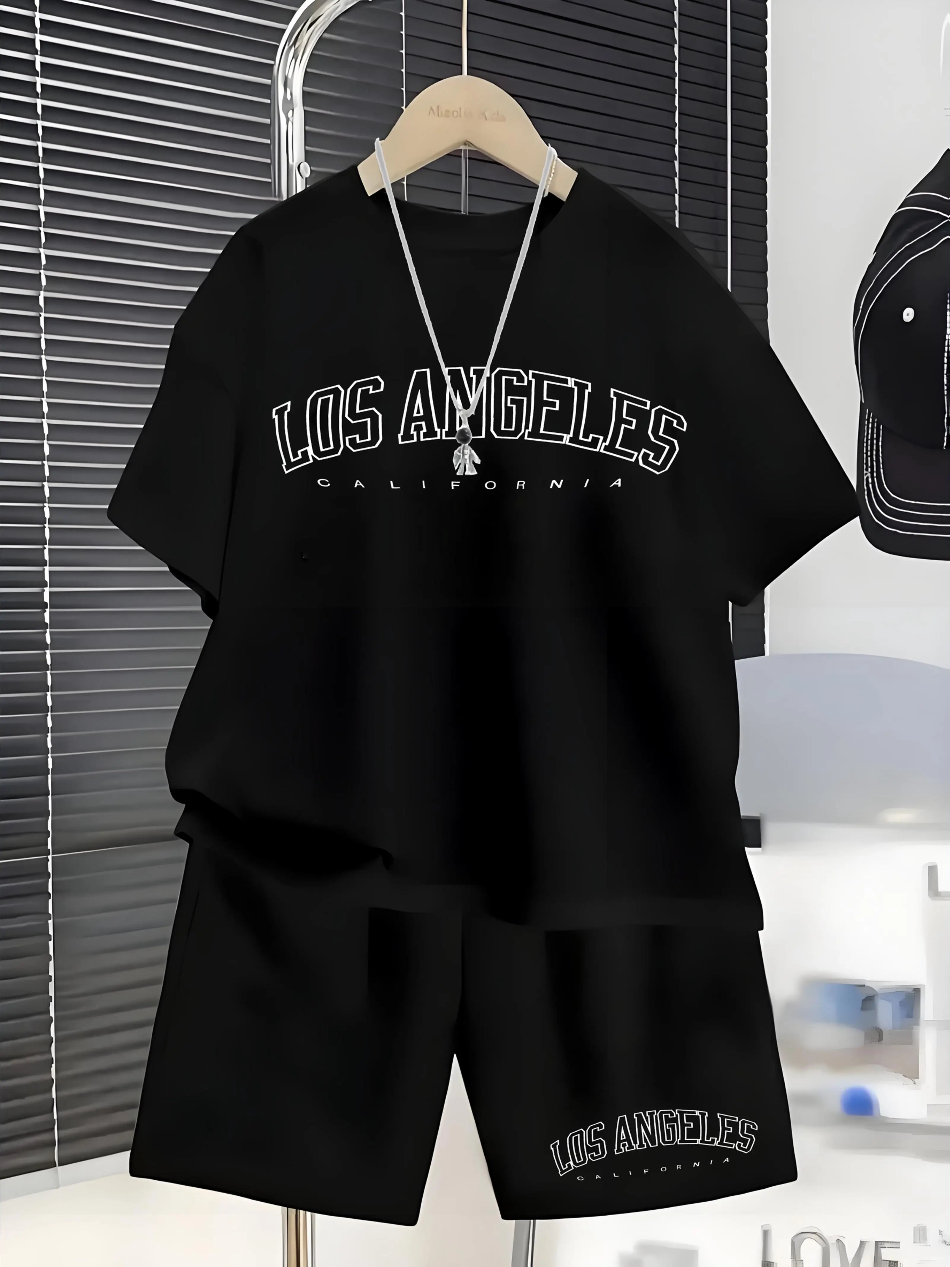Boys' California Los Angeles "CALIFORNIA" Letter Print Set, Children's Summer Outfit, Short Sleeve T-Shirt + Shorts, 2pcs Set, Little Boy's European/American Style Casual and Handsome Kids' Clothing, Perfect for Outdoor