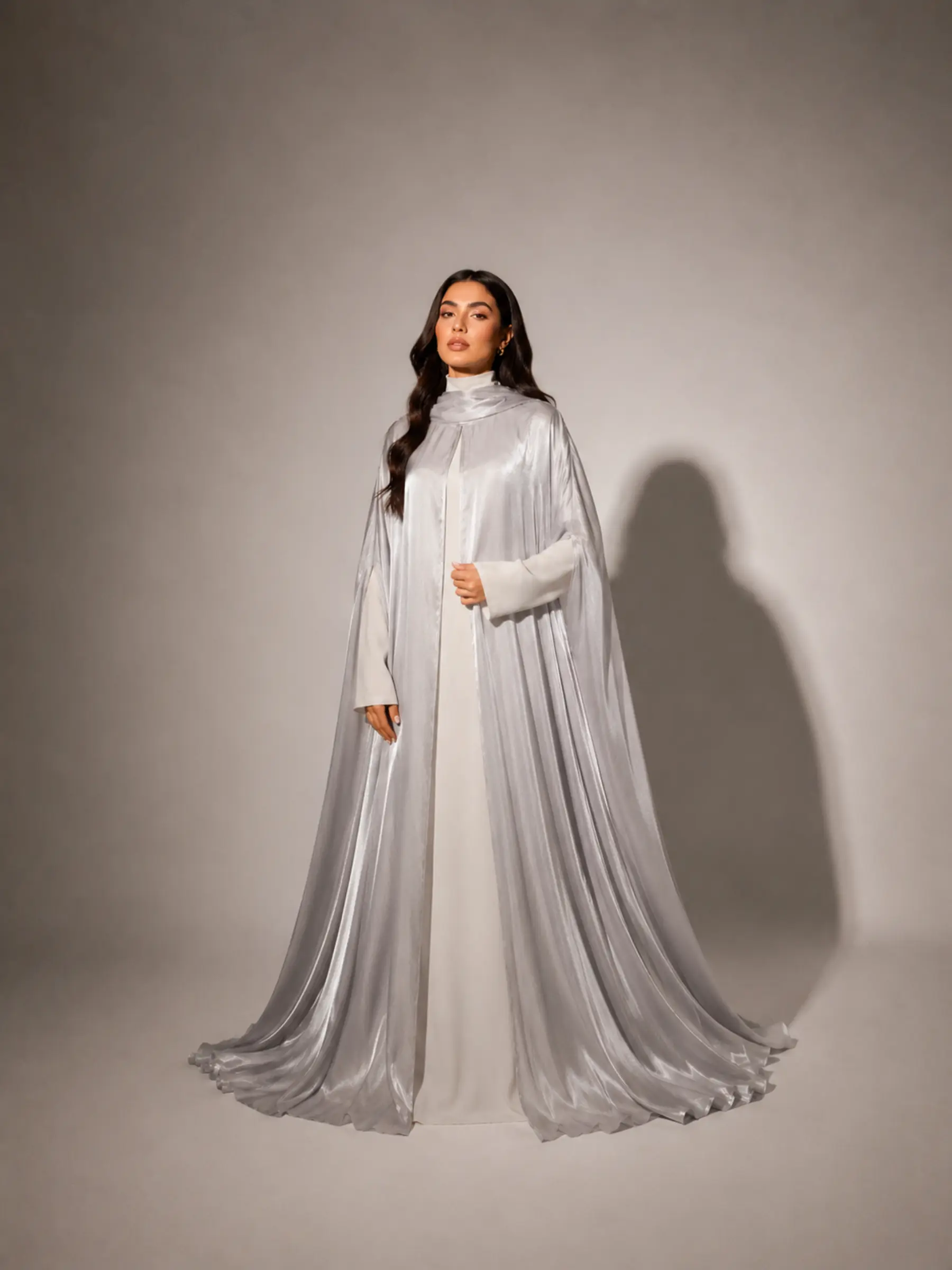 Silver 3-Piece Formal Abaya Set  | Aure by NISA