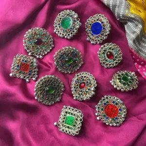 Vintage Afghan Kuchi Ring – Silver Metal, Colorful Enamel Inlays