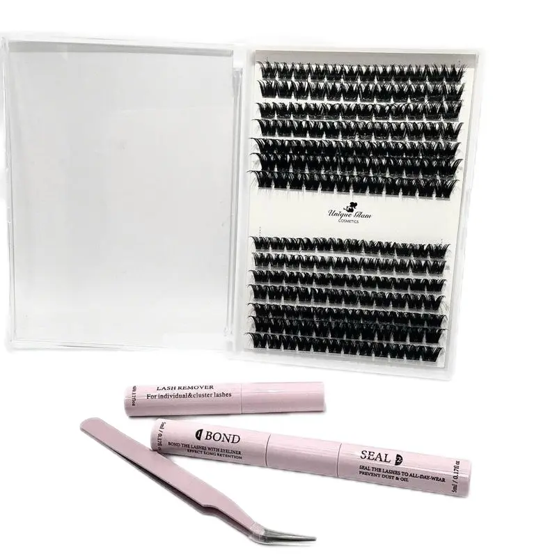 Unique Glam DIY Cluster Lashes Set 04 with Lash Remover Bond and Seal Tools for Individual Cluster Lashes Eyelashes Lightweight Reusable Synthetic Fibers