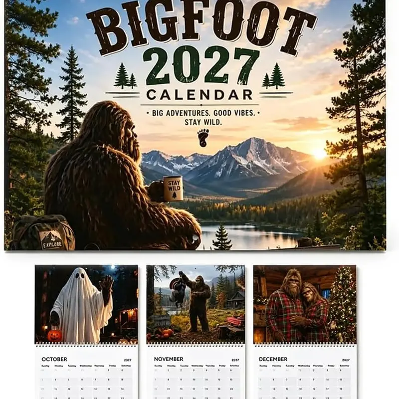 2027 Funny Bigfoot Wall Calendar - Daily Life Sasquatch Illustration, Monthly Planner, Home Office Decor Hanging Calendar Gift for Outdoor Enthusiasts