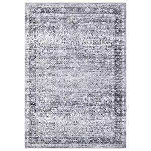 【GARVEE】Washable Rugs 9x12 Rug for Living Room Bedroom Office Nursery Boho Vintage Area Rug Distressed Oriental Rug Low Pile Neutral Soft Rug Non Slip Farmhouse Floor Cover Blue Grey
