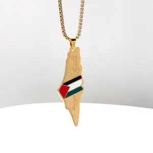 2025 NewFashion Palestine stainless steel map necklace personalized letter geographical mark trend hip hop necklace