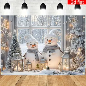 1pc 2D Flat Banner, Banner, Christmas Snowman Photography Backdrop Banner, Festive Polyester Wall Decoration for Winter, New Year, Christmas - Versatile Indoor/Outdoor Carnival Scene Without Electri Ornaments White