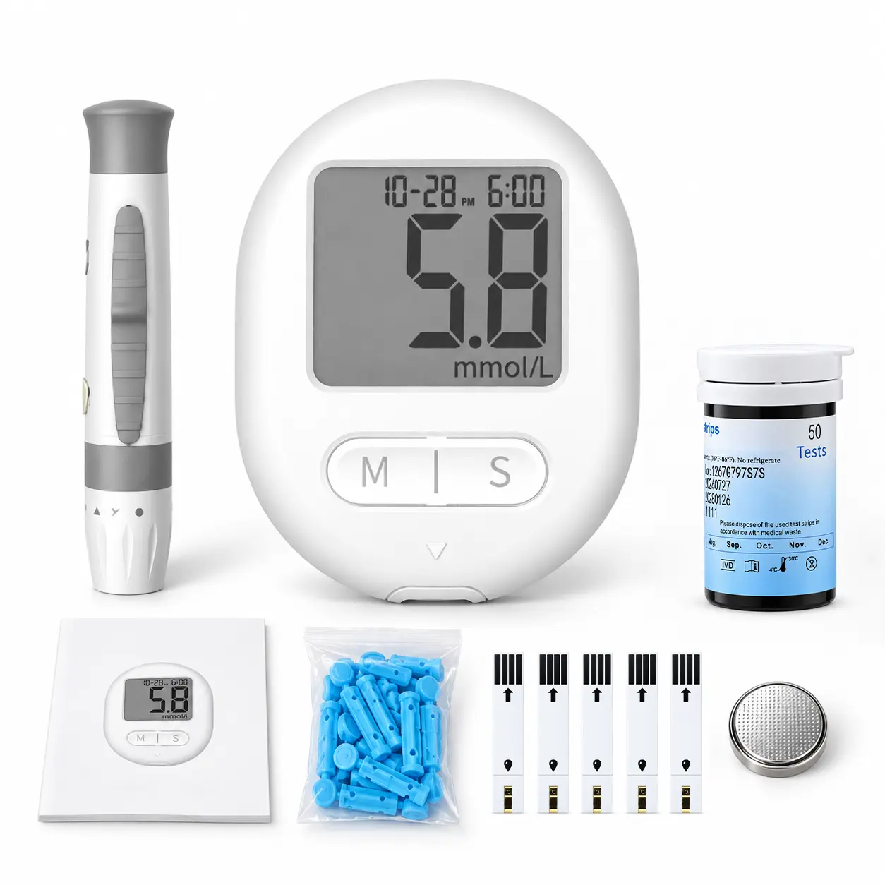 Vrovire Blood Glucose Monitoring Kit, Large Screen Display, Lancing Device—a diabetes testing kit designed for seniors. A must-have for home and travel, and a stylish choice.