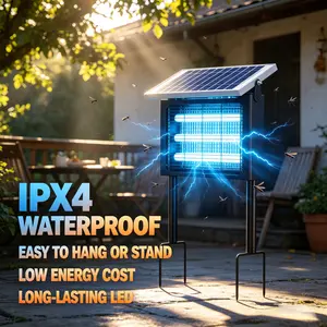 Triple Tube Outdoor Insect Trapper, High Efficient 300 Sq.ft Protection Range, Solar and USB Dual Charging, Rechargeable Cordless Fly Zapper for Yard, Pond, Farm and Household Use