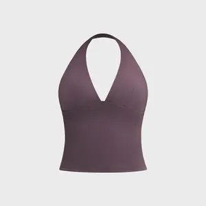 MFVIM women’s solid-color halter sports bra, breathable and comfortable compression sports tank top, women’s indoor/outdoor activewear