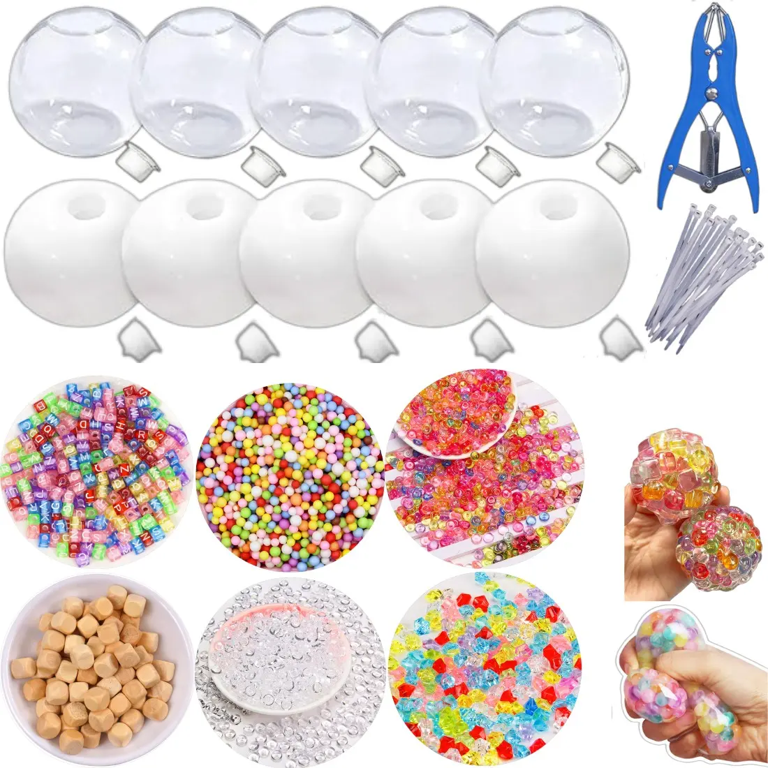 DIY Pressure Ball Making Kit, Squishy Stress Balls, Decompression Ball, Decompression Squeeze, Squishy Fidgets, Stress Relief Gadgets, Transparent and Opaque Spheres, Includes Filler Packs, Air Pump, Expansion Tools, Ideal for Adult Stress Relief