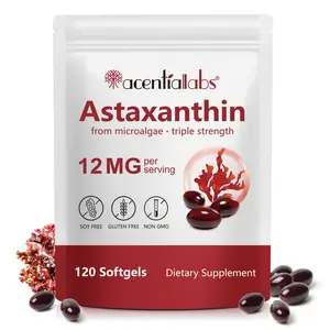 Acentiallabs 12mg Astaxanthin Dietary Softgels (120 Count) - Triple Strength Microalgae Natural Antioxidants, GMO-Free, Gluten-Free Natural Supplements, Beet-Infused Joint Health Supplements for Eyes & Skin