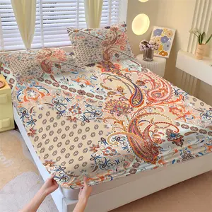 Artistic Paisley Fitted Sheet Set (with 2 Pillowcases), Ideal Home Gift, Eye-Catching Bedroom Decor, Unique Style Elevates Space Vibe