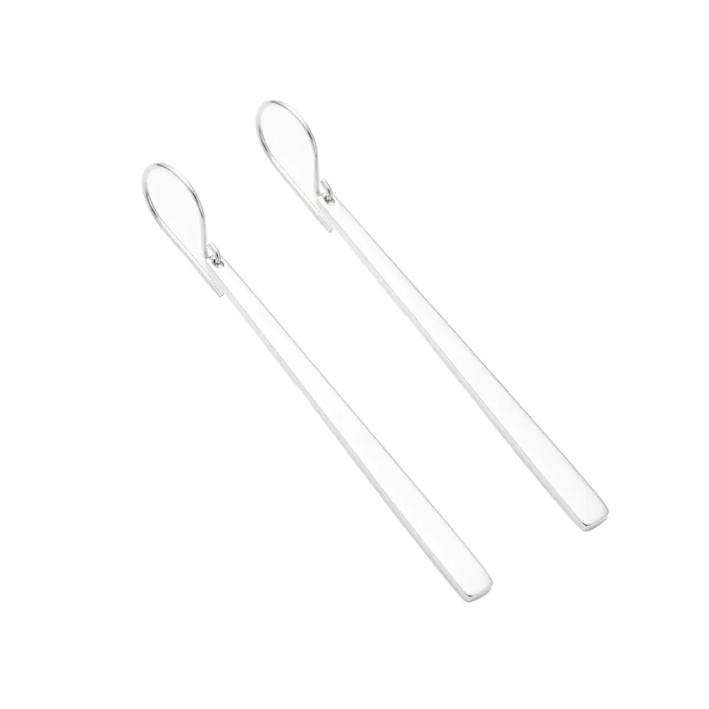 Tapered Matchstick Drop Earrings Polished 925 Sterling Silver French Wire 2.25in