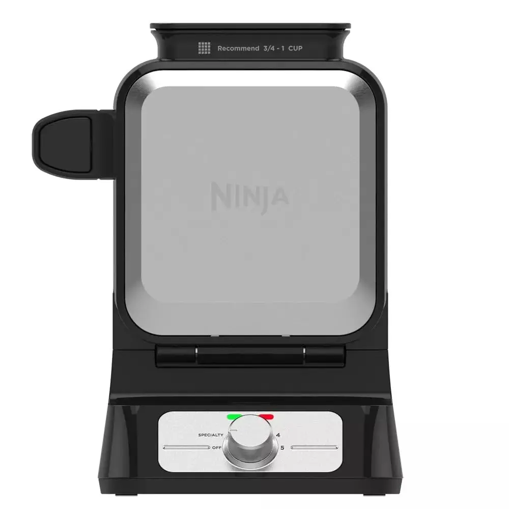 Ninja BW1001 NeverStick PRO Belgian Waffle Maker, Vertical Design, 5 Shade Settings, Precision-Pour Cup NOT Included* (Renewed) (Black/Gray)