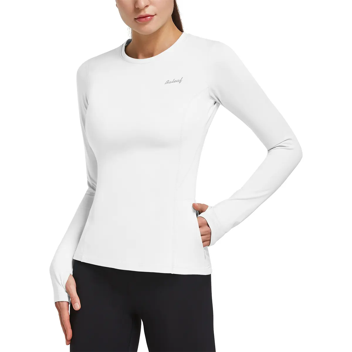 Baleaf Women's Thermal Fleece Athletic Fit Shirts - Long Sleeve Fitness Activewear, Running Top with Thumbholes, Zipper Pocket for Cold Weather, Sportsfashion