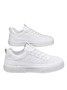 Men's Breathable Casual Sneakers, New Simple Style Sports Shoes, PU Leather Low Top, All Season Fashion Travel Hiking Boots