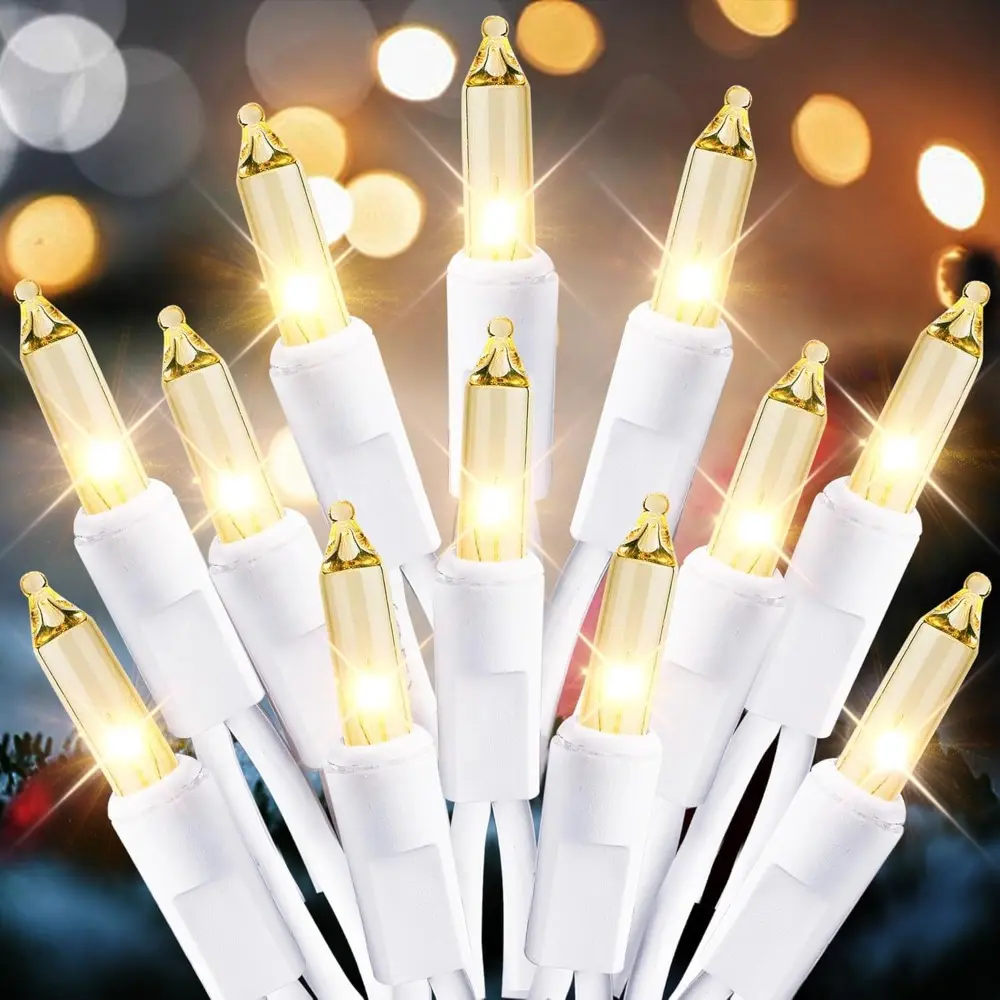 Christmas Lights, Clear White, 100 Count, Incandescent, UL Certified, Connectable, for Christmas Tree, with White Wires, for Indoor & Outdoor, Xmas, Wedding, Holiday, Party, Home Decorations