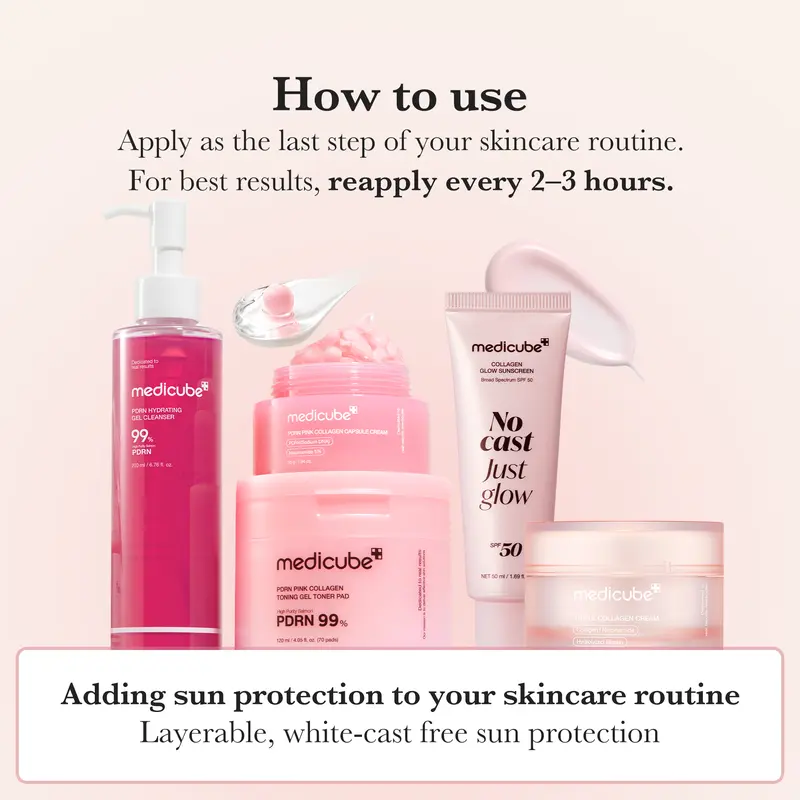 [NEW] [medicube] No Cast Just Glow Collagen Sunscreen | SPF 50 Broad Spectrum Face Sunscreen | Lightweight, Non-Sticky, Hydrating Formula | No White Cast or Residue | Peptide, Cica for Soothing & Natural Glow 5