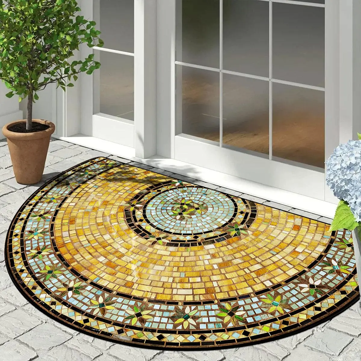 Vintage Sunflower Pattern Floor Mat, Non-slip Reflective Floor Carpet, Decorative Area Rug, Bohemian Area Rug, Boho Floral Rug, Flower Pattern Rugs, Bohemian Style Rugs for Home Living Room Bedroom Garden Outdoor