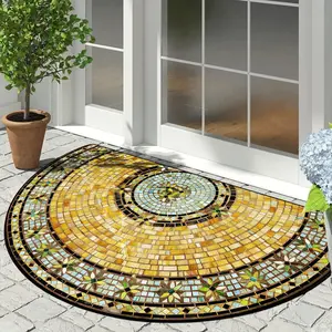 Vintage Sunflower Pattern Floor Mat, Non-slip Reflective Floor Carpet, Decorative Area Rug, Boho Floral Rug for Home Living Room Bedroom Garden Outdoor
