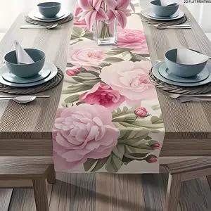 2D flat printing, 1-piece elegant rose and wildflower table flag, rectangular, watercolor floral design, suitable for spring/summer dining decoration, perfect for family gatherings and parties, tablecloth floral decoration