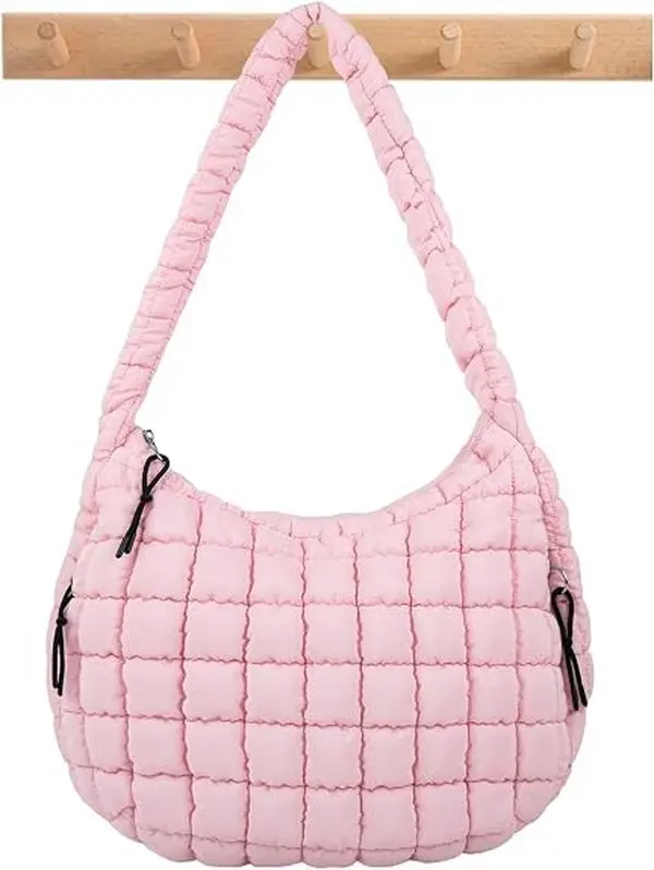 SYSTAN SDERT STORE Women Puffer Hobo Shoulder Bag Quilted Grid Crescent Bag Soft Cloud Padded Handbag Lightweight Large Capacity Casual Crossbody Purse for Travel Work