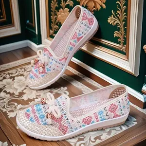 Rain Core | Boho Style Woven Flat Shoes with Cute Bow Detail Lightweight, Breathable & Super Comfortable for Daily Casual Wear